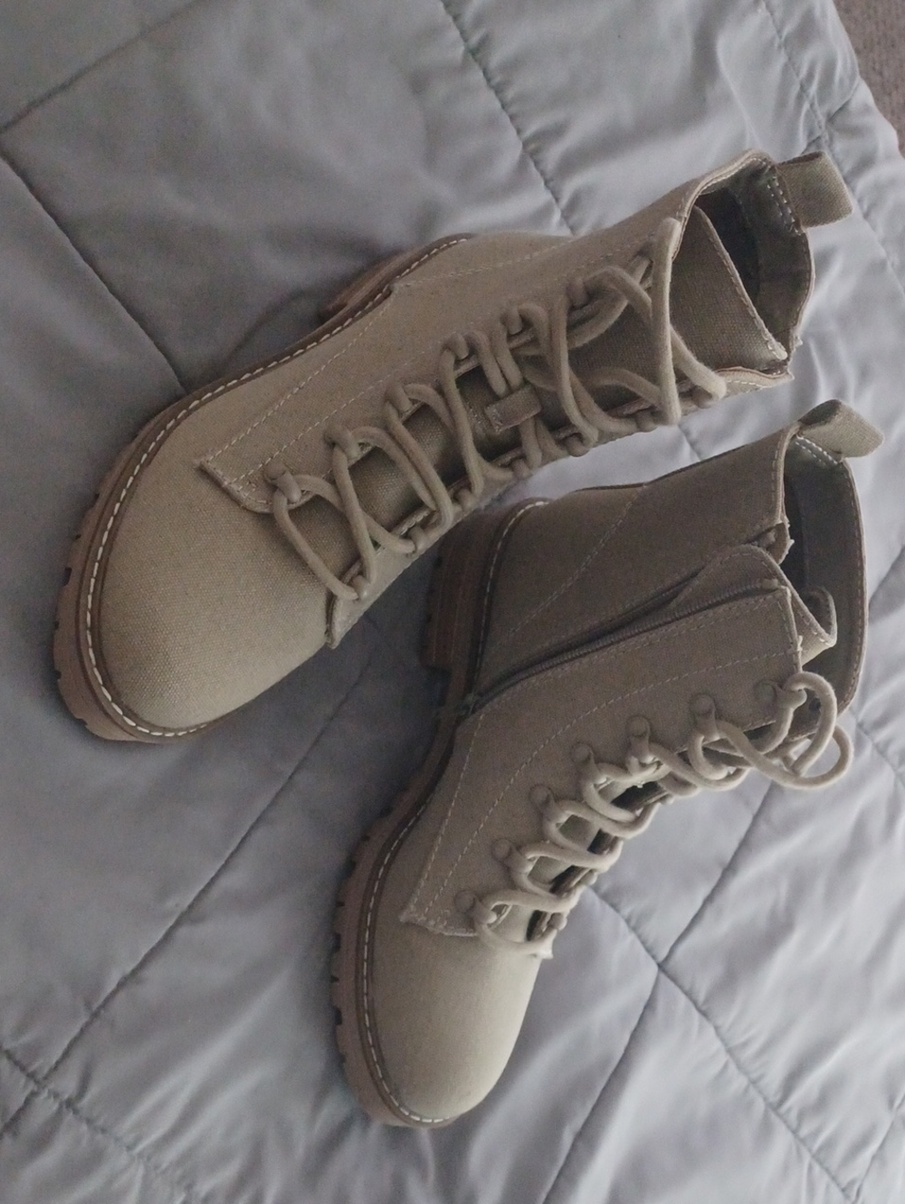 Canvas Lace-Up Combat Boots in Taupe - Women's